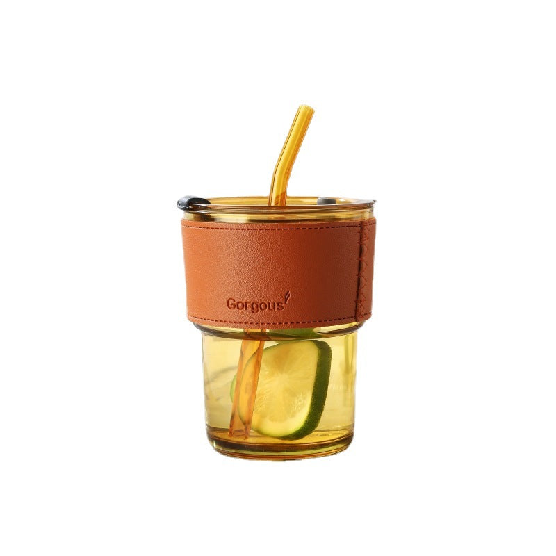 Eco-friendly Trendy Bamboo Glass Cup with Straw and Sleeve