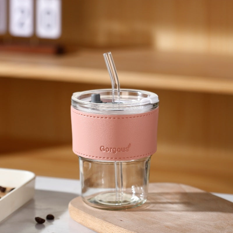Eco-friendly Trendy Bamboo Glass Cup with Straw and Sleeve