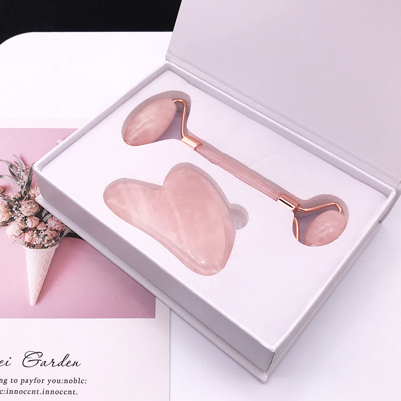 Pink Crystal Facial Roller Jade Set