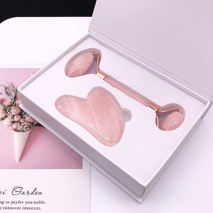 Pink Crystal Facial Roller Jade Set