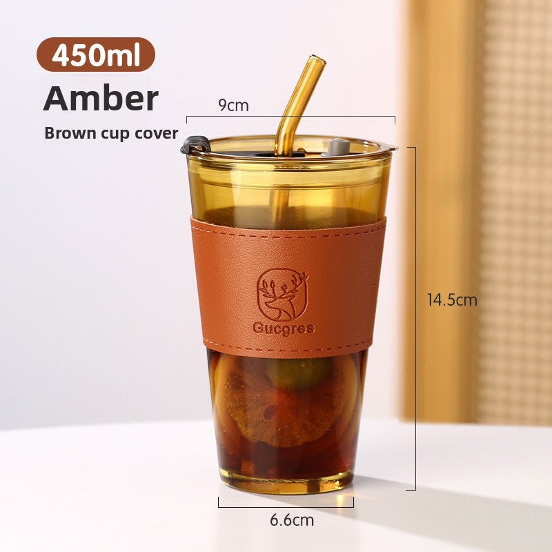 Eco-friendly Trendy Bamboo Glass Cup with Straw and Sleeve