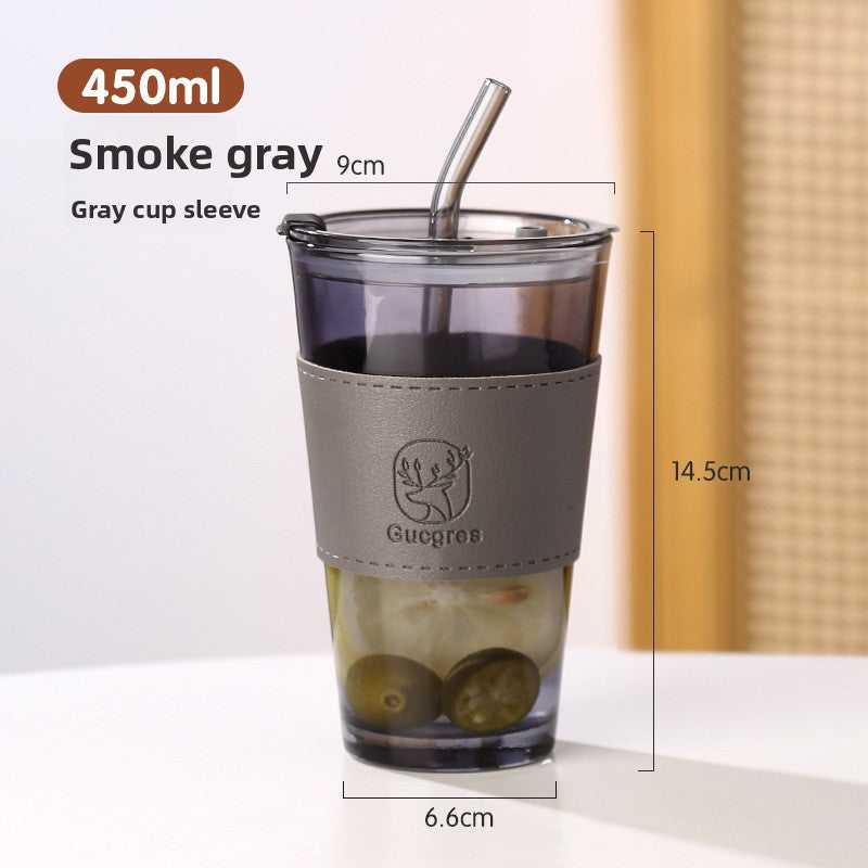 Eco-friendly Trendy Bamboo Glass Cup with Straw and Sleeve