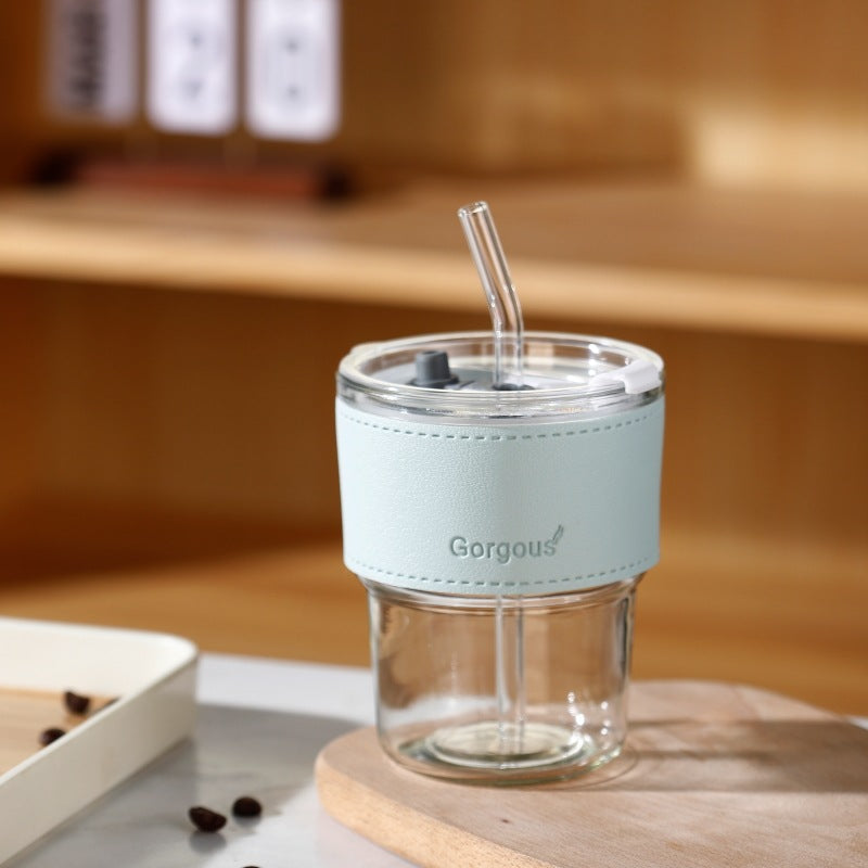 Eco-friendly Trendy Bamboo Glass Cup with Straw and Sleeve