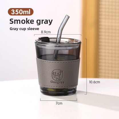 Eco-friendly Trendy Bamboo Glass Cup with Straw and Sleeve