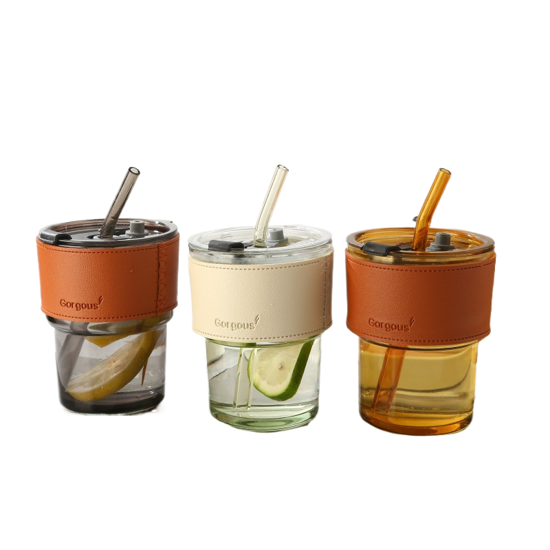 Eco-friendly Trendy Bamboo Glass Cup with Straw and Sleeve