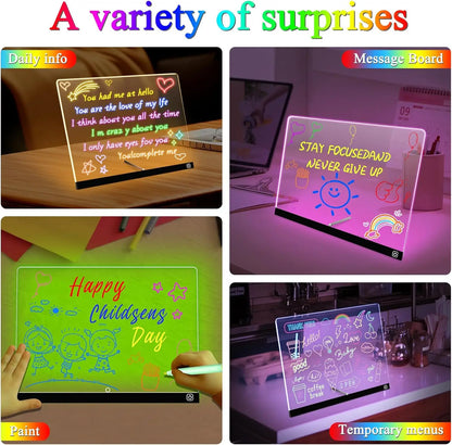 LED RGB Note Board, Acrylic Dry Erase Board with LED Light, Include, Hanging Chain, Led Drawing Board for Children Xmas Gifts