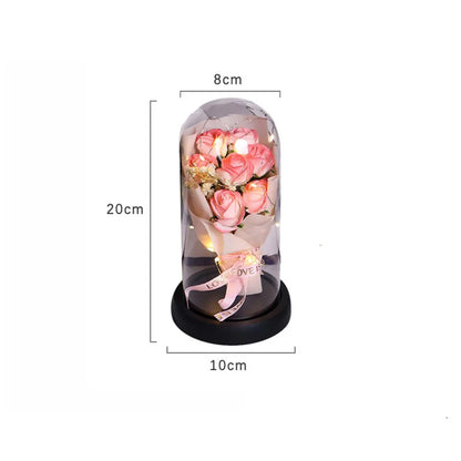Everlasting Rose LED Glass Dome Bouquet Romantic Illuminated Ornament Perfect Valentine's Day Christmas Home Decor Romantic Gift