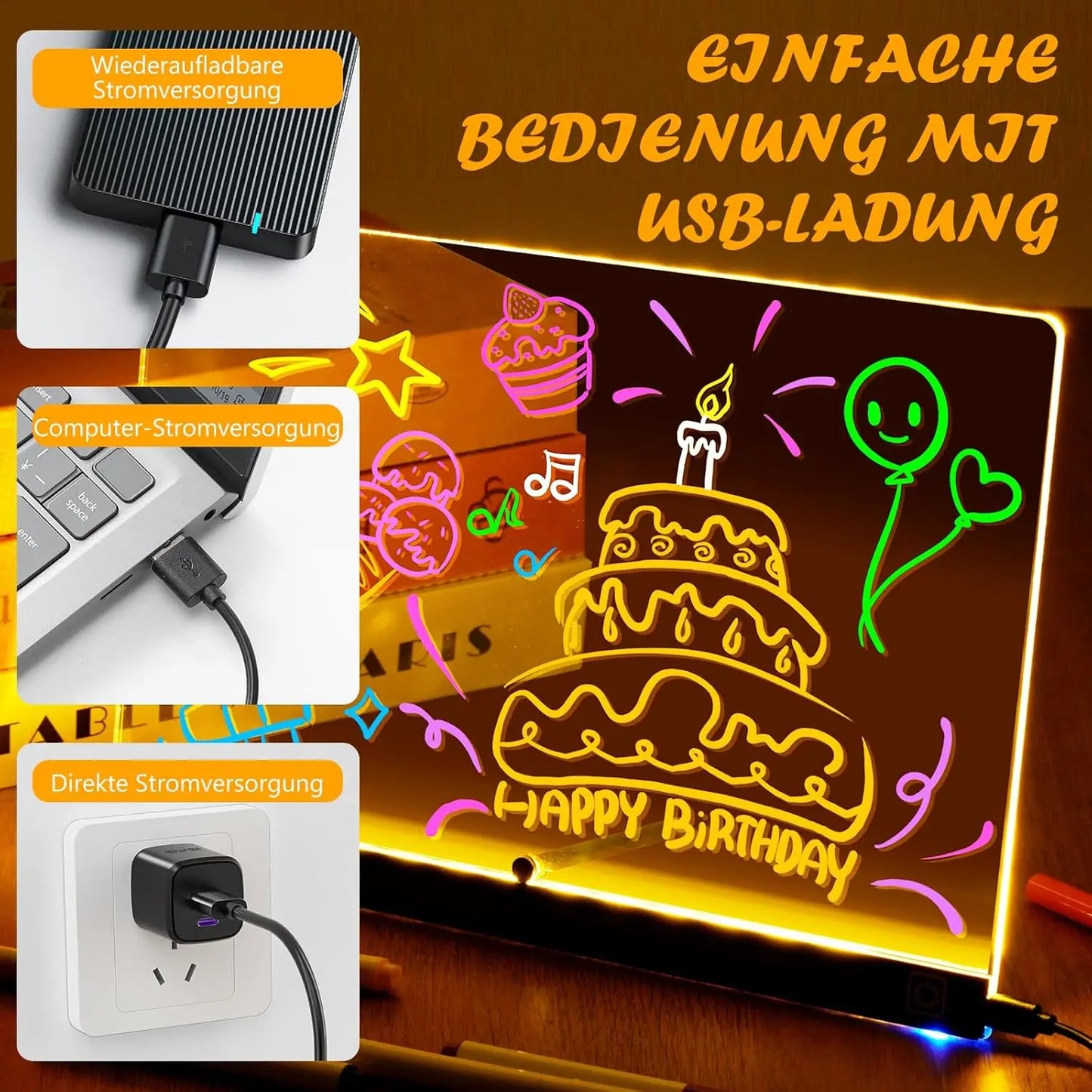 LED RGB Note Board, Acrylic Dry Erase Board with LED Light, Include, Hanging Chain, Led Drawing Board for Children Xmas Gifts