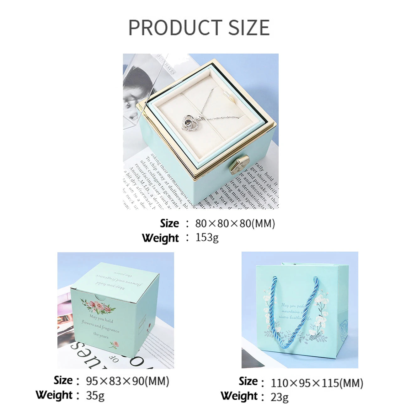 Custom Color Photo Projection Necklace With 360° Rotating Rose Gift Box Heart Pendant For Women Stainless Steel Chain Jewelry