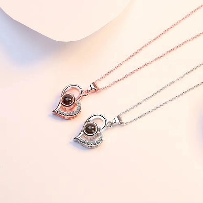 Custom Color Photo Projection Necklace With 360° Rotating Rose Gift Box Heart Pendant For Women Stainless Steel Chain Jewelry