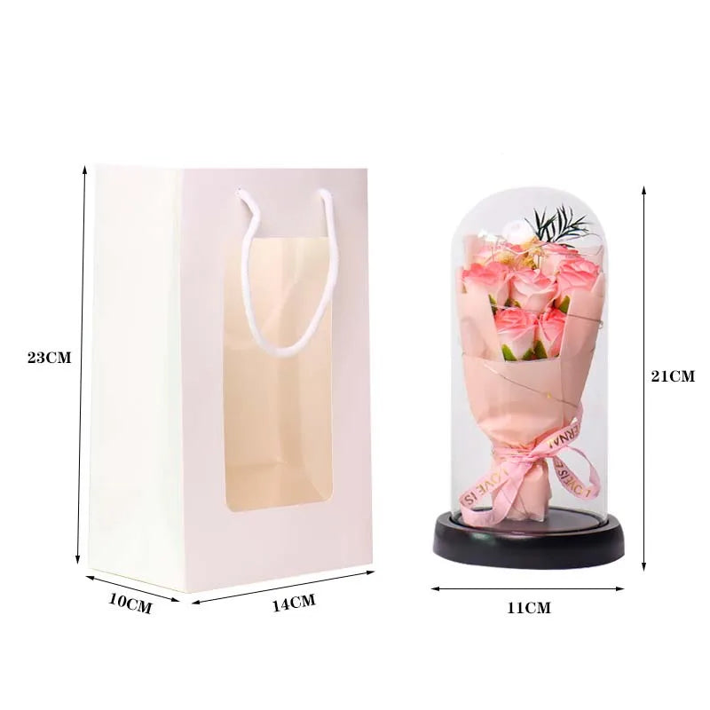 Everlasting Rose LED Glass Dome Bouquet Romantic Illuminated Ornament Perfect Valentine's Day Christmas Home Decor Romantic Gift