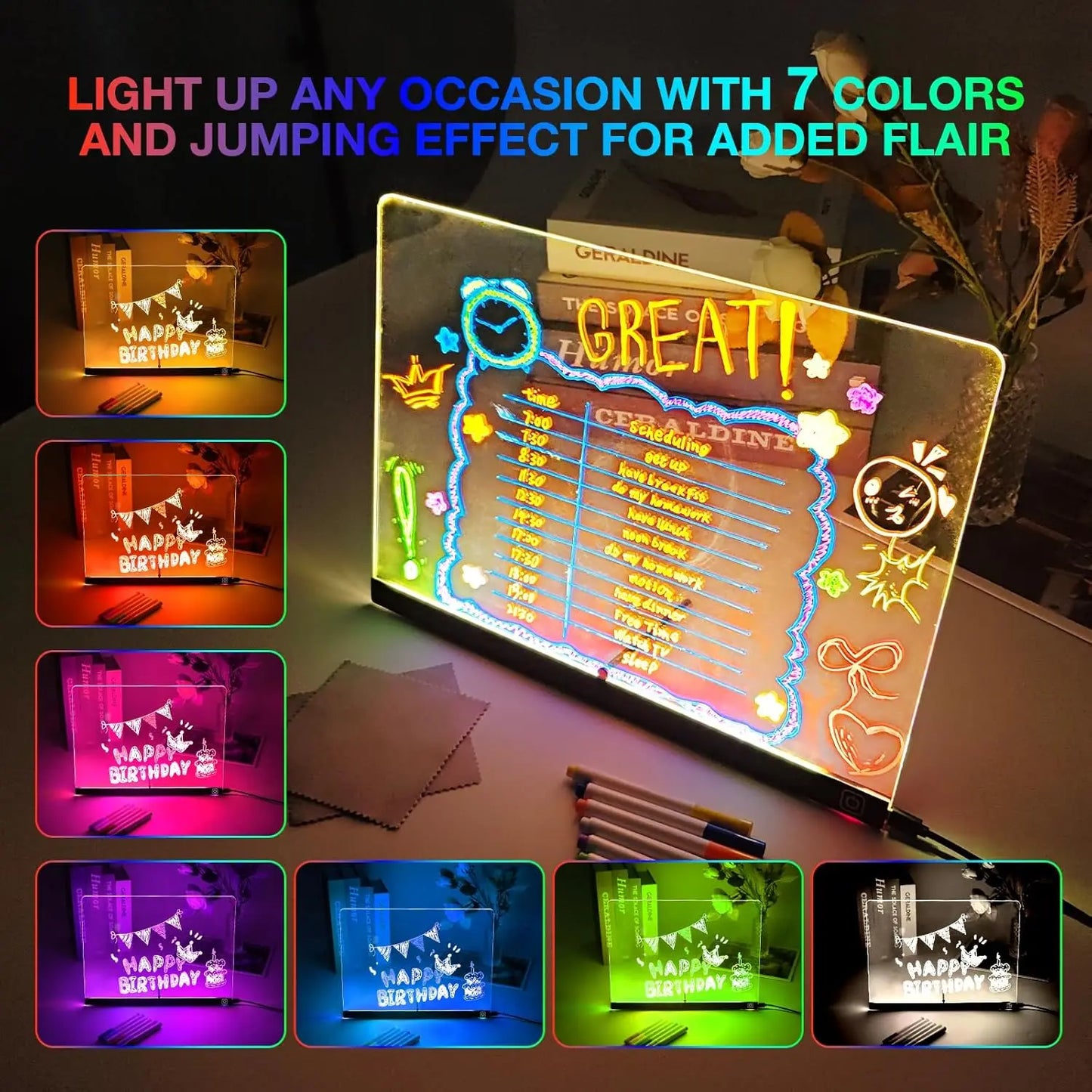 LED RGB Note Board, Acrylic Dry Erase Board with LED Light, Include, Hanging Chain, Led Drawing Board for Children Xmas Gifts