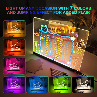 LED RGB Note Board, Acrylic Dry Erase Board with LED Light, Include, Hanging Chain, Led Drawing Board for Children Xmas Gifts