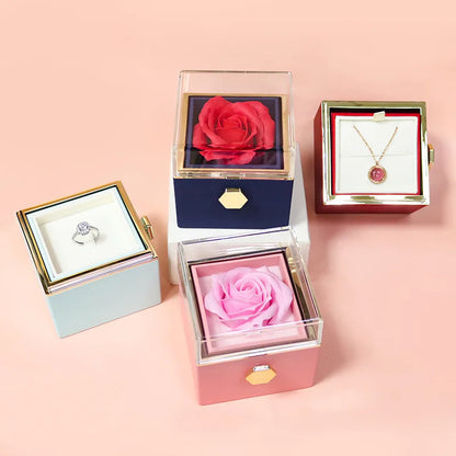 Custom Color Photo Projection Necklace With 360° Rotating Rose Gift Box Heart Pendant For Women Stainless Steel Chain Jewelry