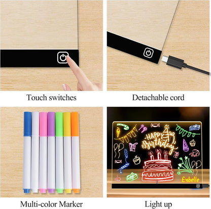 LED RGB Note Board, Acrylic Dry Erase Board with LED Light, Include, Hanging Chain, Led Drawing Board for Children Xmas Gifts