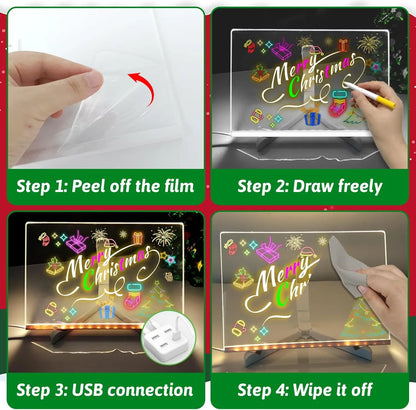 LED RGB Note Board, Acrylic Dry Erase Board with LED Light, Include, Hanging Chain, Led Drawing Board for Children Xmas Gifts