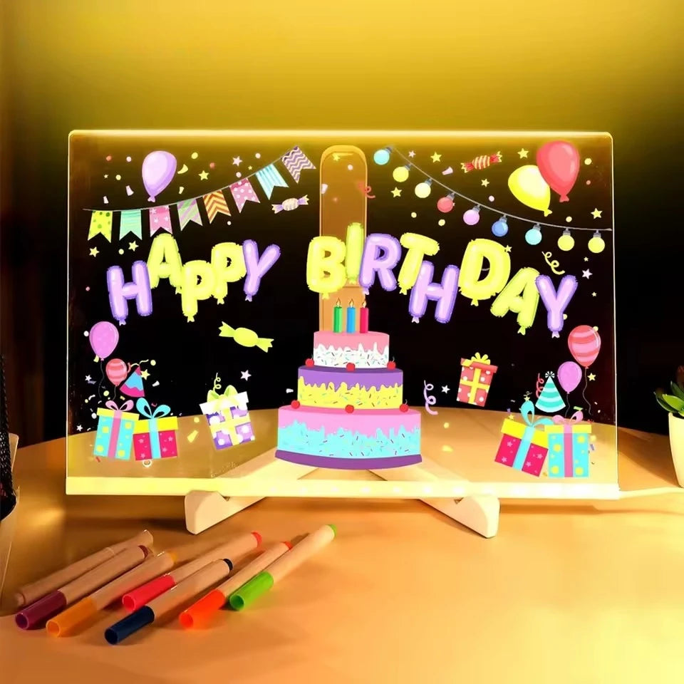 LED RGB Note Board, Acrylic Dry Erase Board with LED Light, Include, Hanging Chain, Led Drawing Board for Children Xmas Gifts