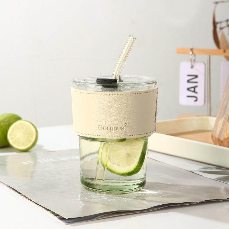 Eco-friendly Trendy Bamboo Glass Cup with Straw and Sleeve