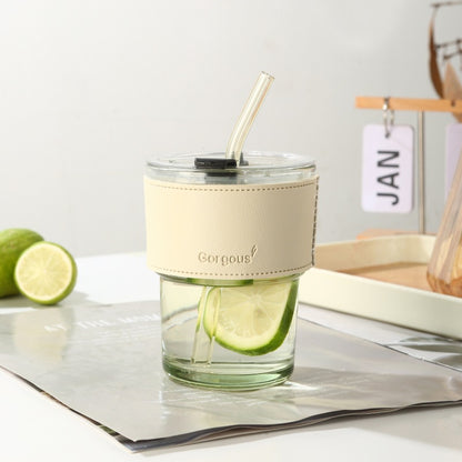 Eco-friendly Trendy Bamboo Glass Cup with Straw and Sleeve