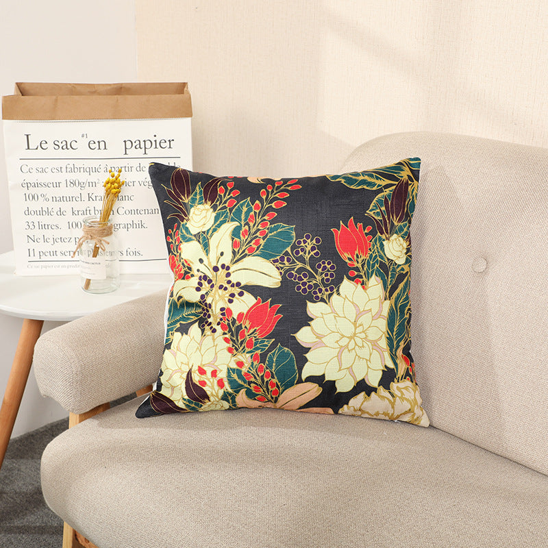 Eco-friendly Floral Bamboo Linen Pillow Cover