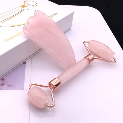 Pink Crystal Facial Roller Jade Set