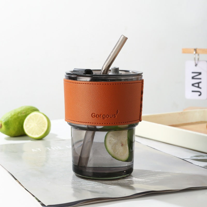 Eco-friendly Trendy Bamboo Glass Cup with Straw and Sleeve