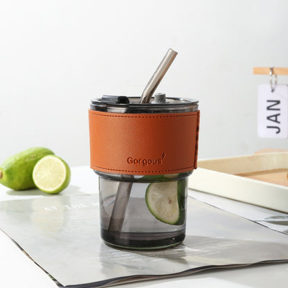 Eco-friendly Trendy Bamboo Glass Cup with Straw and Sleeve