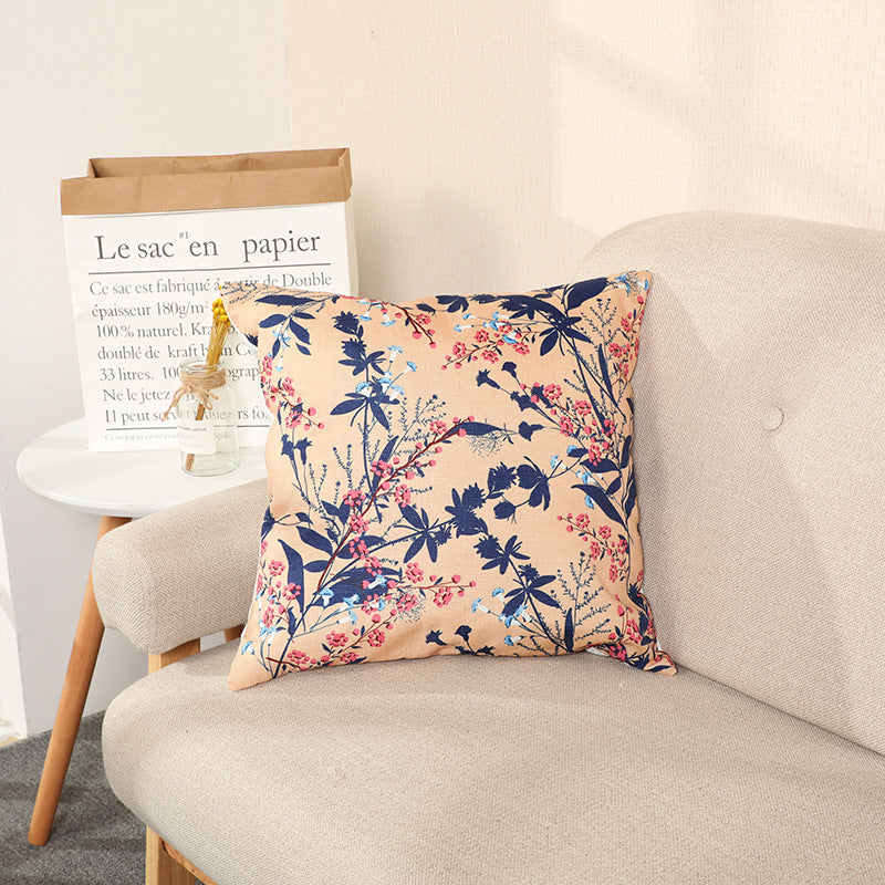 Eco-friendly Floral Bamboo Linen Pillow Cover