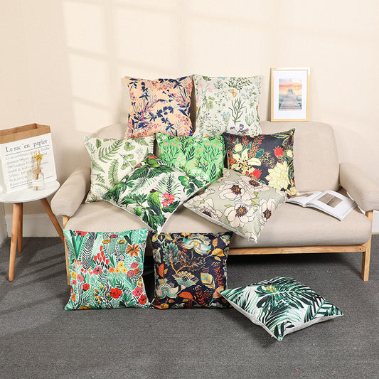 Eco-friendly Floral Bamboo Linen Pillow Cover