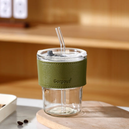Eco-friendly Trendy Bamboo Glass Cup with Straw and Sleeve