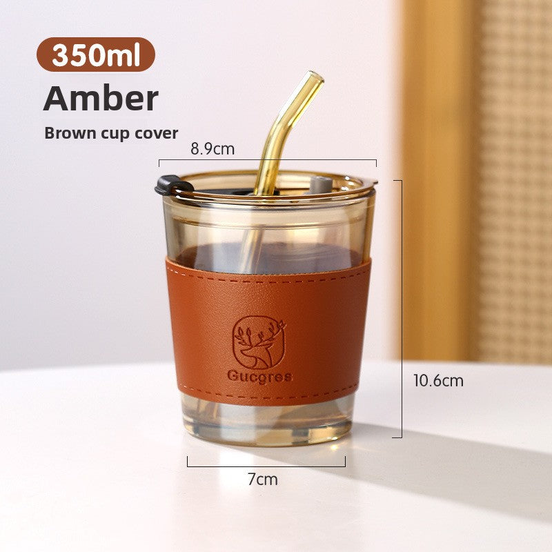 Eco-friendly Trendy Bamboo Glass Cup with Straw and Sleeve