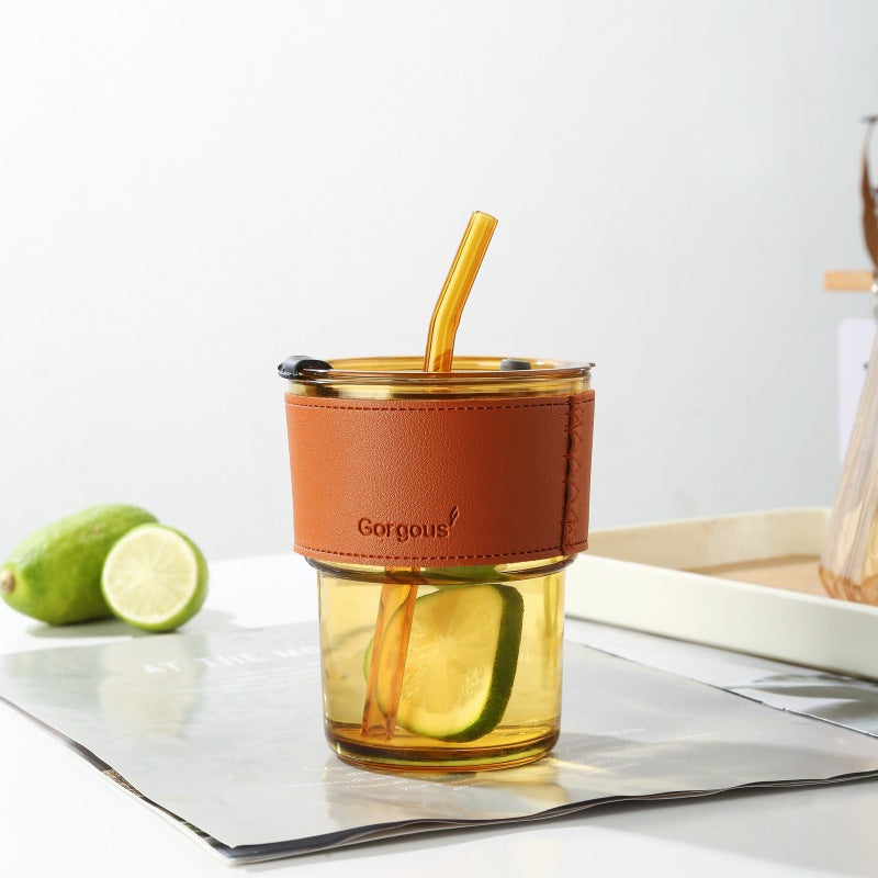 Eco-friendly Trendy Bamboo Glass Cup with Straw and Sleeve