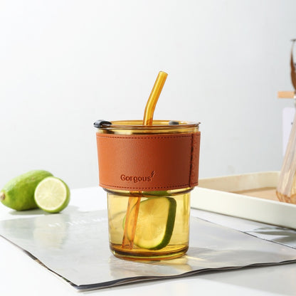 Eco-friendly Trendy Bamboo Glass Cup with Straw and Sleeve